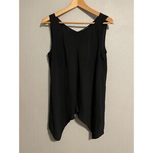 Eileen Fisher Womens Tunic Tank Top Medium Black Silk Sharkbite Hem Lagenlook